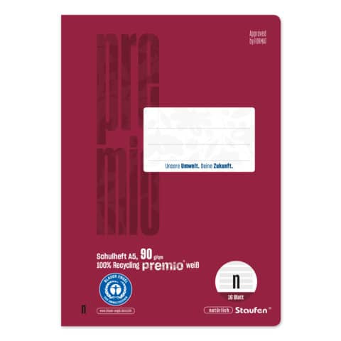 Notenheft LinN A5 16 Blatt bordeaux STAUFEN PREMIO 040780666 90g