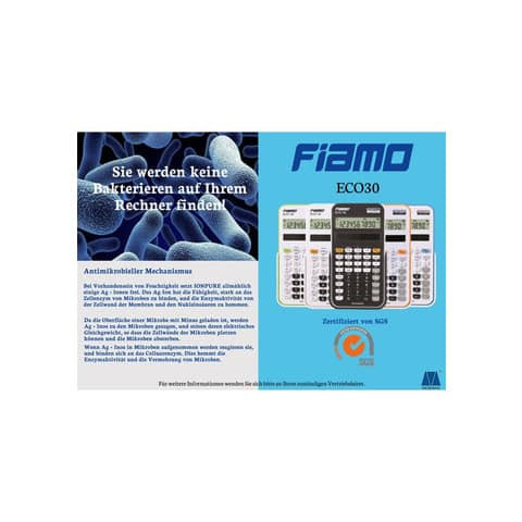 Taschenrechner 10stellig schwarz FIAMO FI-Eco30BK antibakt. 81x154x16mm