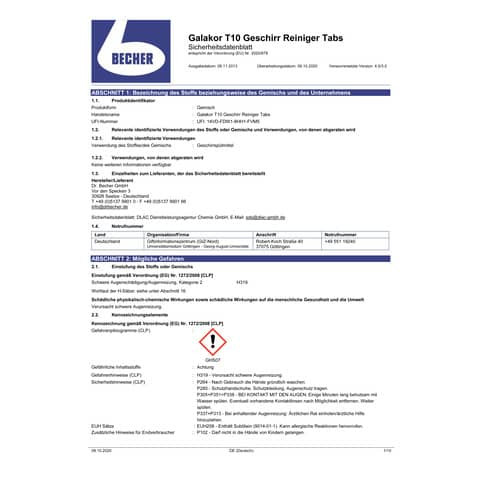 Galakor T10 Geschirrreinger 200 Tabs DR.BECHER 1782000