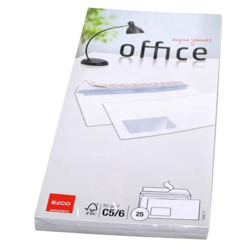 Briefumschlag Office - C6/5, hochweiß, haftklebend, mit Fenster, 80 g/qm, 25 Stück