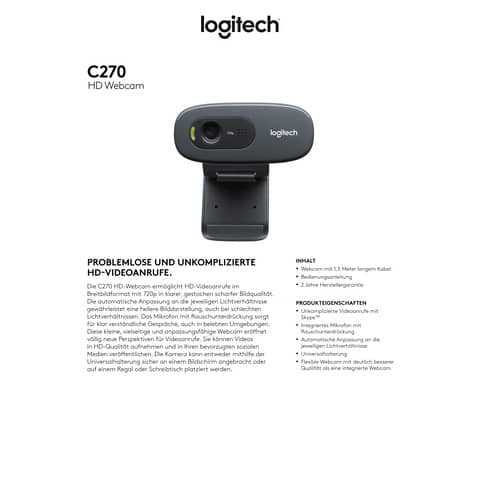 Webcamera C270 HD 720p schwarz LOGITECH 960-001063