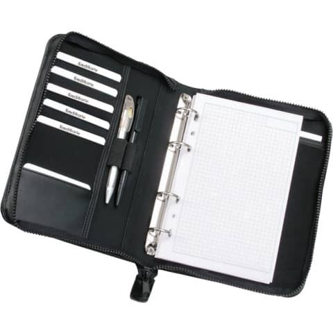 Ringbuchmappe A5/4Ring schwarz ALASSIO 30006 Kunstleder