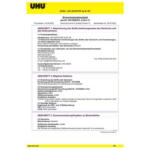 Sekundenkleber 3g Booster Gel UHU 48150