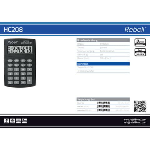 Taschenrechner REBELL schwarz REBELL RE-HC208 BX