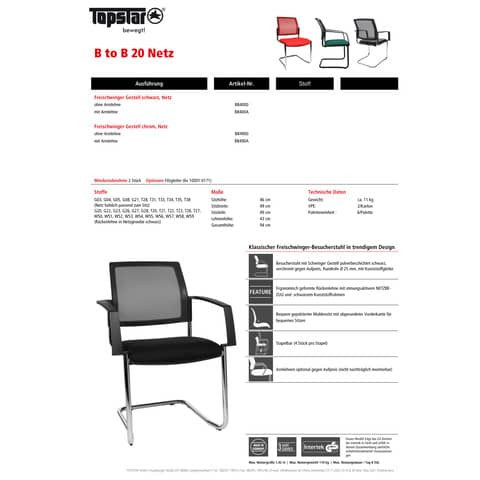 Besucherstuhl Freischwinger schwarz TOPSTAR BB490AT200
