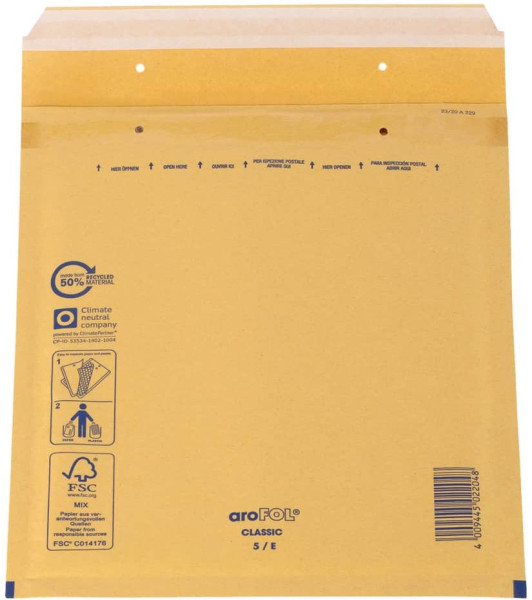 Luftpolstertaschen Nr. 5, 220x265 mm, goldgelb/braun, 100 Stück