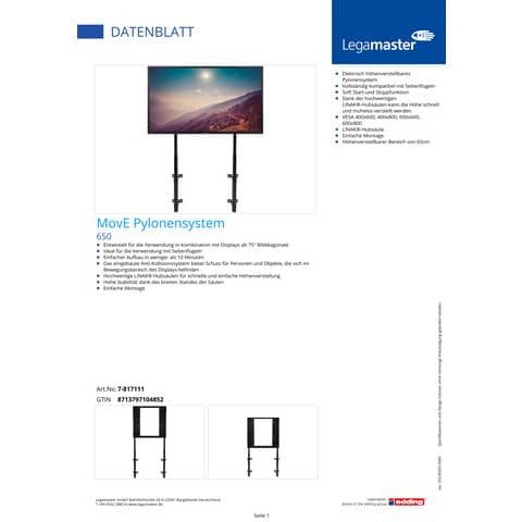 Wandhalterung für Touchdisplay schwarz LEGAMASTER 817111 höhenverstellbar