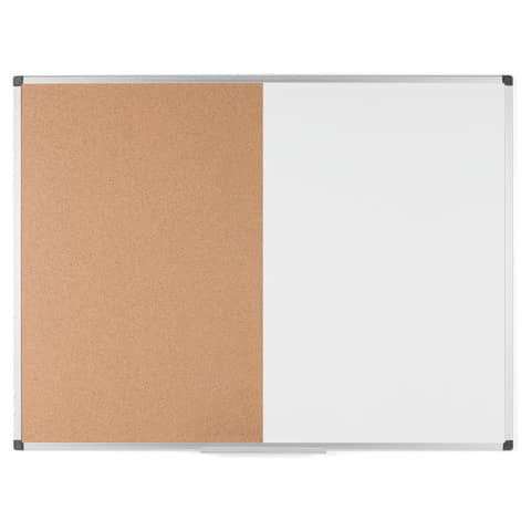 Kombitafel - 120 x 90 cm, Schreib- und Korktafel, braun/weiß, Alurahmen