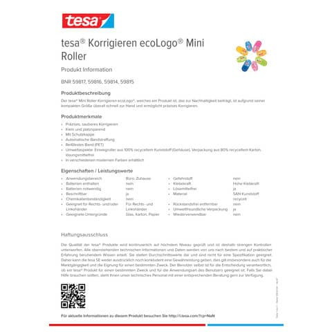Korrekturroller Mini 5mm blau 6m TESA 59814-00000-00 ecoLogo