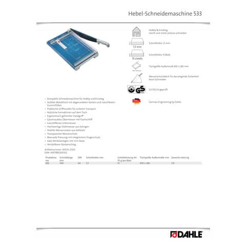 Hebel-Schneidemaschine 533 DAHLE 00533-21247