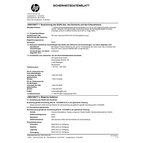 Lasertoner cyan HP CF031A