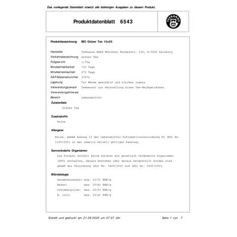 Grüner Tee Premium BIO 20x1.75g TEEKANNE 6543