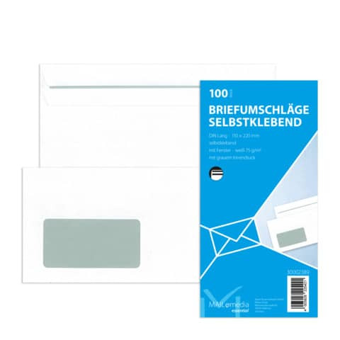 Briefhülle DL m.Fe SK 70g weiß MAILMEDIA 30002389 100ST m.Innendruck