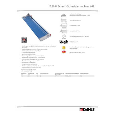 Rollen Schneidemaschine 448 DAHLE 00448-20422 Premium