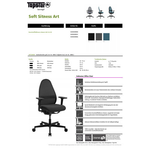 Drehstuhl mit AL schwarz TOPSTAR SA50O2MX00H Soft SITNESS ART