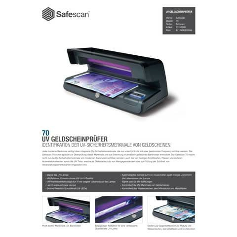 Banknotentester 70 schwarz SAFESCAN 131-0398