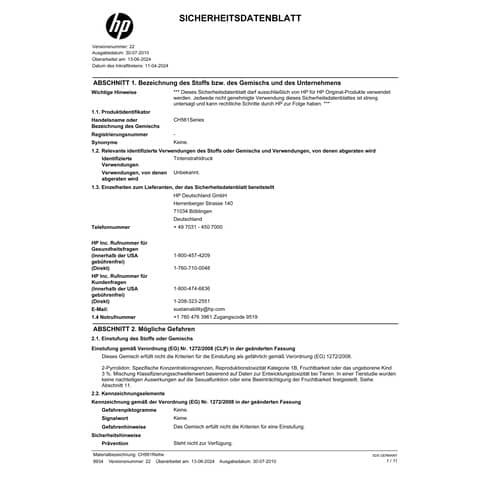 Inkjetpatrone Nr. 301 schwarz HP CH561EE 3ml