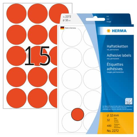 Etiketten Ø32mm rot HERMA 2272 480 Stück permanent haftend