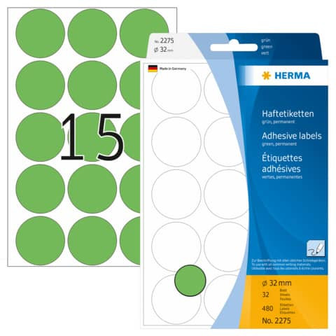 Etiketten Ø32mm grün HERMA 2275 480 Stück permanent haftend