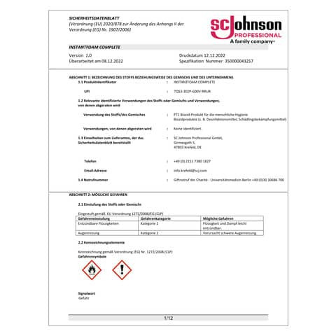 Handdesinfektionsschaum FOAM 250 ml InstantFOAM IFS250ML