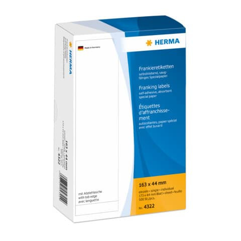 Frankieretiketten 163x44mm ws 500 Stück HERMA 4322 einzeln permanent haftend