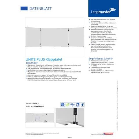 Klapptafel-Anlage UNITE PLUS weiß LEGAMASTER 7-108364 100x200cm