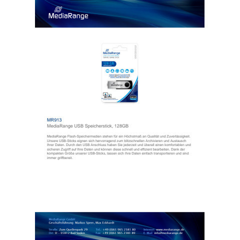 USB Stick 2.0 inkl. URA silber/schwarz MEDIARANGE MR913 128GB