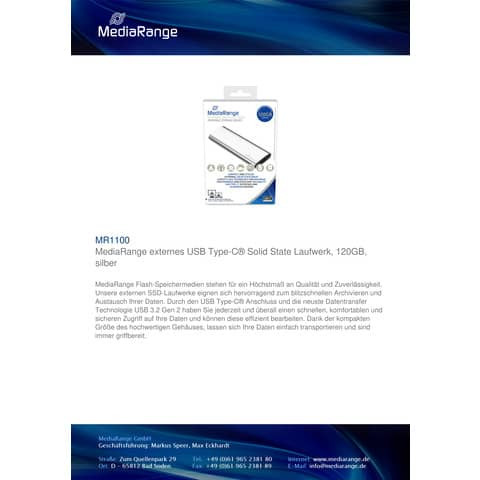 Festplatte extern 120GB silber MEDIARANGE MR1100