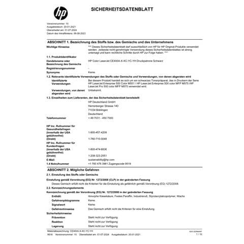 Lasertoner Nr. 507A schwarz HP CE400A