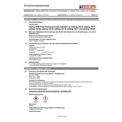 Folienstift 140S rot EDDING 4-140-002 permanet