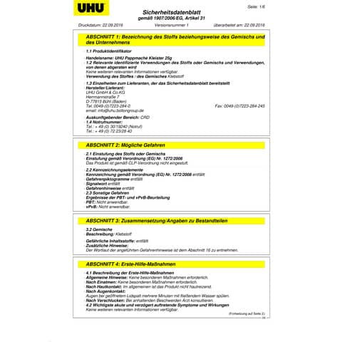 Kleister Pappmache 25g/450ml UHU 51125