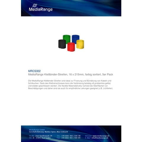 Kabelbinder 5ST sortiert MEDIARANGE MRCS302 z.Kletten