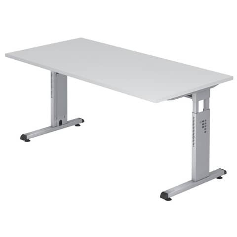 Schreibtisch C-Fuß - 160 x 65-85 x 80 cm, höhenverstellbar, Weiß/Silber