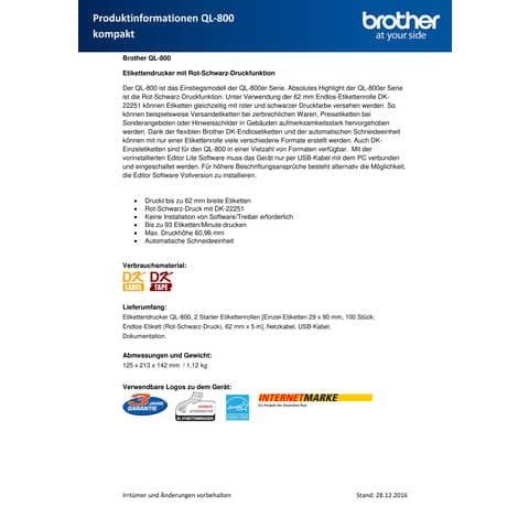 Etikettendrucker schwarz/weiß BROTHER QL800ZG1