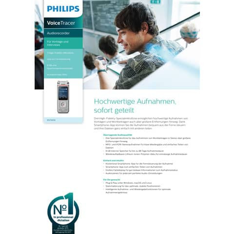 Diktiergerät Digital Voice Tracer silber PHILIPS DVT4115 8GB