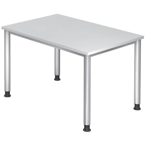 Schreibtisch 4-Fuß-Gestell rund - 120 x 68-76 x 80 cm, höhenverstellbar, Weiß/Silber