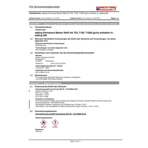 Permanentmarker 550 3-4mm grün EDDING 550-004 Rundspitze nachfüllbar