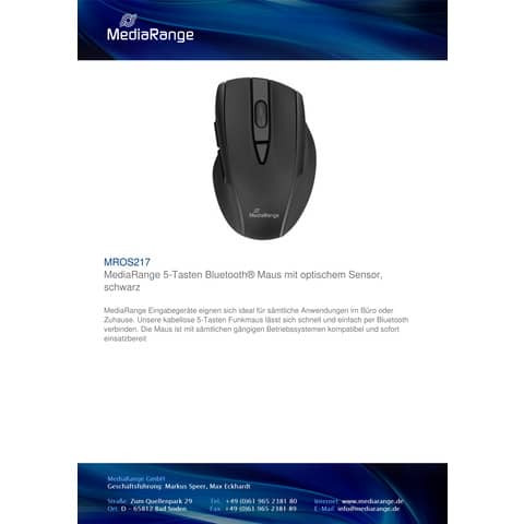 Maus optisch kabellos schwarz MEDIARANGE MROS217