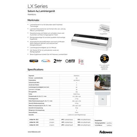 Laminator Saturn 3i A4 FELLOWES 5724801