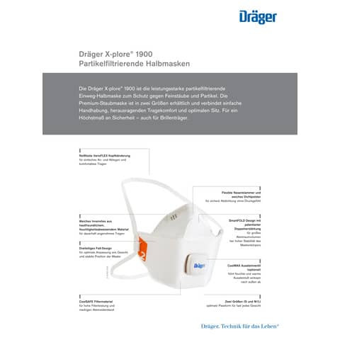 X-plore® Atemschutz. 1910 V FFP1 10ST DRÄGER 600171120 NR D, Gr.M/L