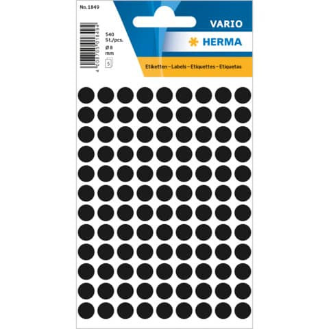 Etiketten Ø8mm schwarz HERMA 1849 540 Stück permanent haftend