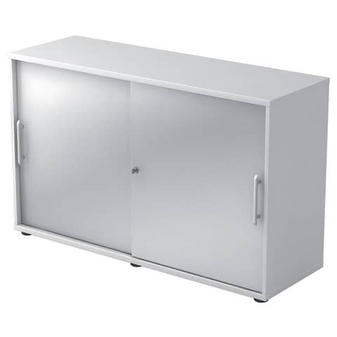 Schiebetürschrank - 2OH, 120 cm, Relinggriff, Weiß/Silber, mit Montageservice