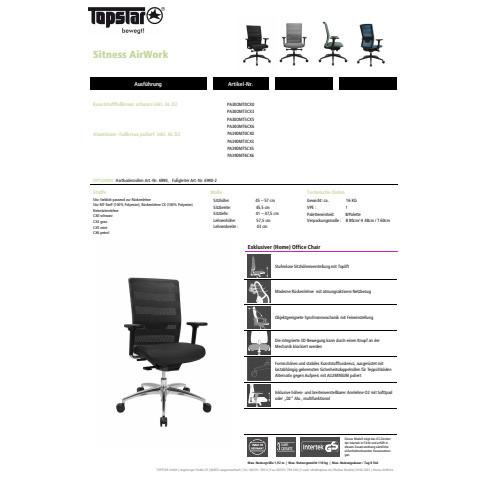 Drehstuhl mit AL alu/mint TOPSTAR PA39DMT5CX5H Sitn. AIRWORK
