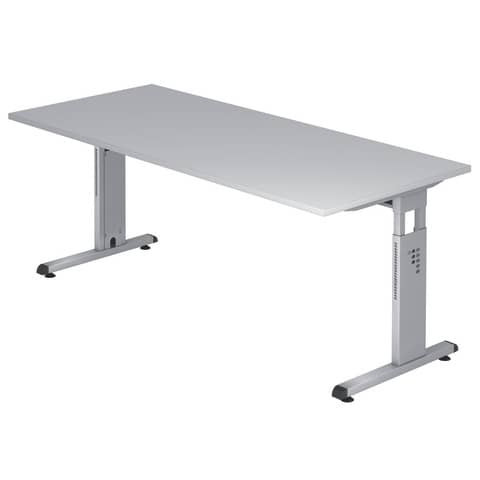 Schreibtisch C-Fuß - 180 x 65-85 x 80 cm, höhenverstellbar, Grau/Silber, mit Montageservice