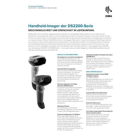 Barcode Hand-Scanner DS2278 USB ZEBRA DS2278-SR7U2100PRW