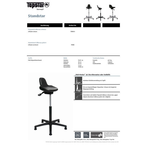 Stehhilfe schwarz TOPSTAR 70590-0 Standstar