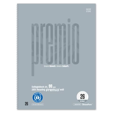 Collegeblock A4 80BL LIN26 kariert grau STAUFEN PREMIO 040835026