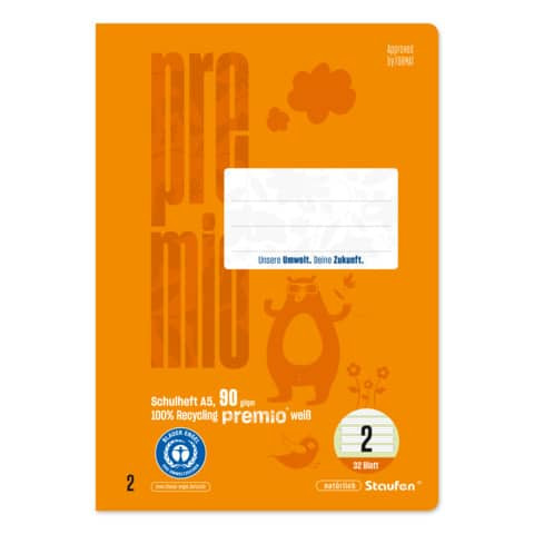 Heft LIN2 A5 32 Blatt 4mm liniert orange STAUFEN PREMIO 040781002 90g