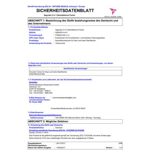 Reinigungstuch Desinfektion 2in1 40ST SAGROTAN 3058240