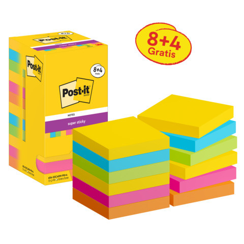 Haftnotizblock 12x90BL Carnival sortiert POST-IT 654-SSCARN-P8+4 76x76mm